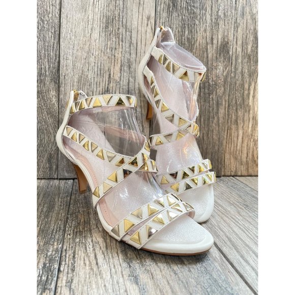 VINCE CAMUTO VC MIKAL STUDDED WHITE LEATHER STRAP HEELS WOMEN SIZE 7.5M - Picture 12 of 12